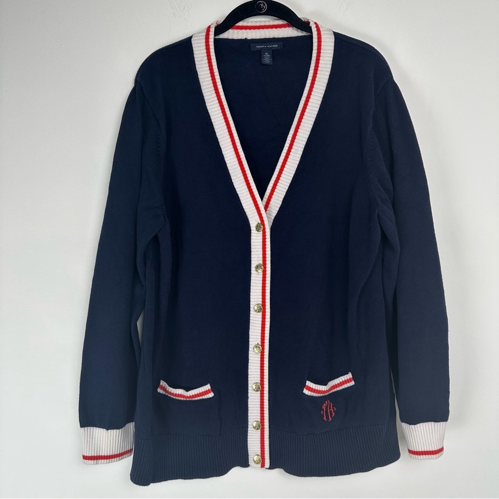 Tommy Hilfiger Women's Cardigan Size XXL Navy Blue Preppy‎ Heritage Collegiate